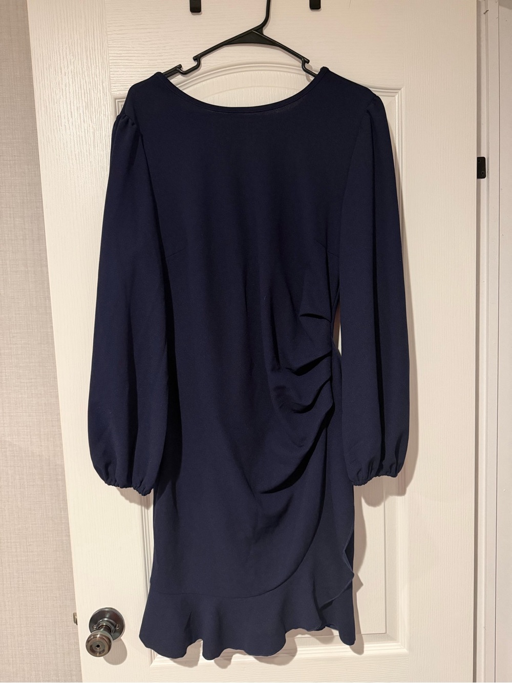 Navy Long-Sleeve Ruffle Hem Dress
